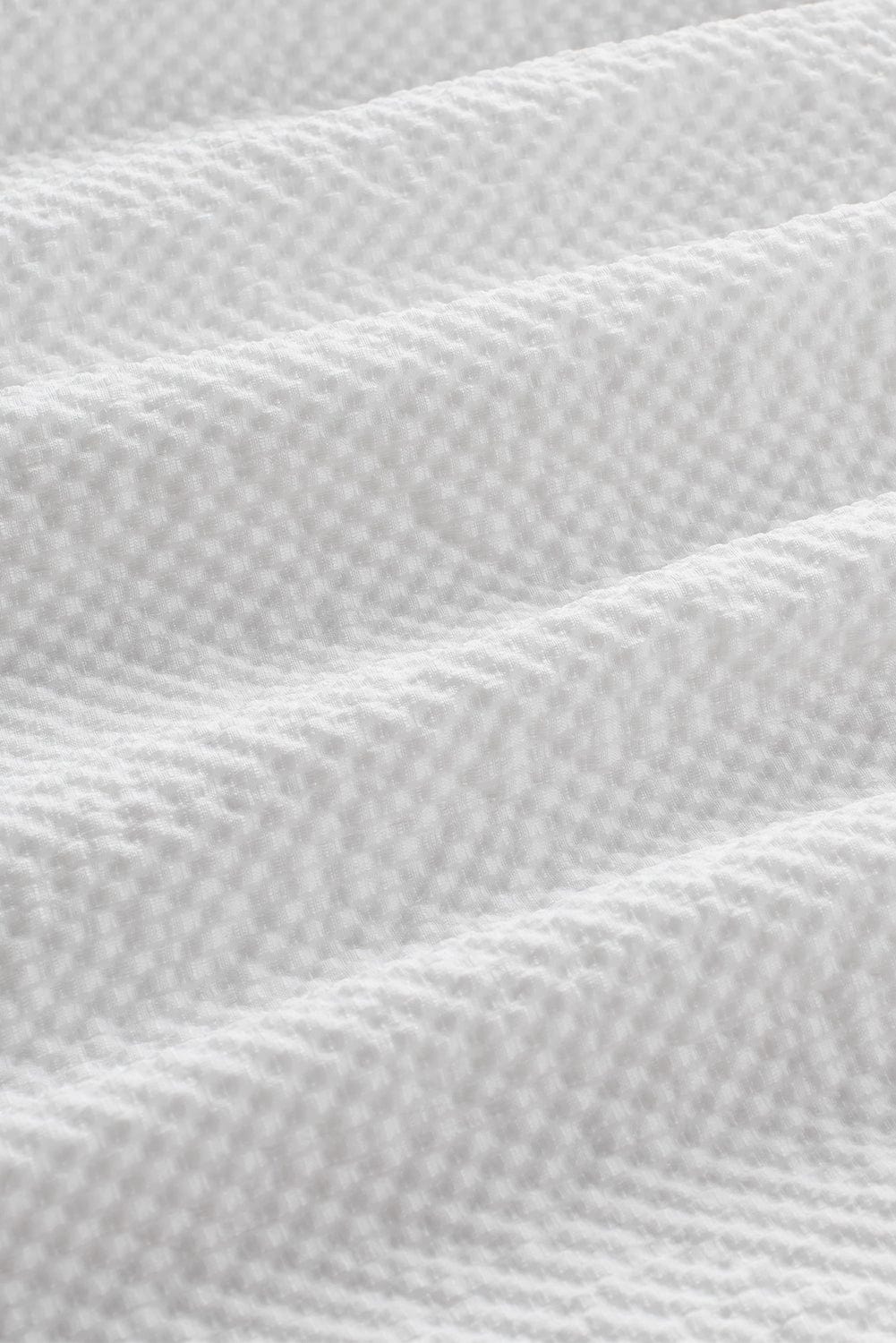 White Waffle Knit Flutter Sleeve Blouse with Notch Neck Detail