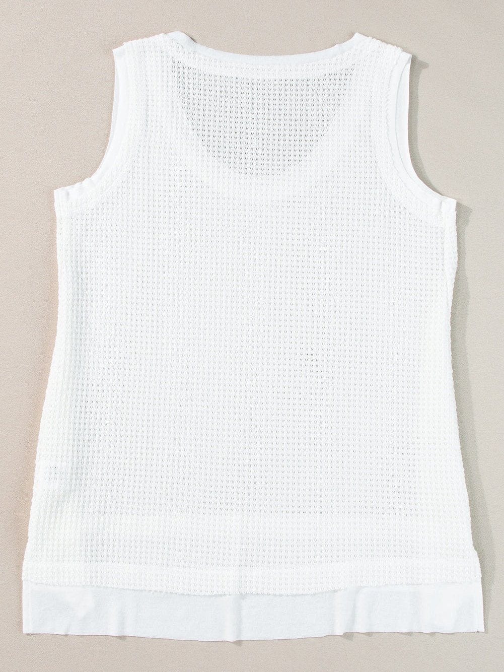 White Waffle Knit Sleeveless Flowy Tank Top