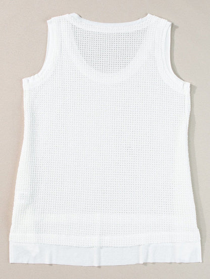 White Waffle Knit Sleeveless Flowy Tank Top