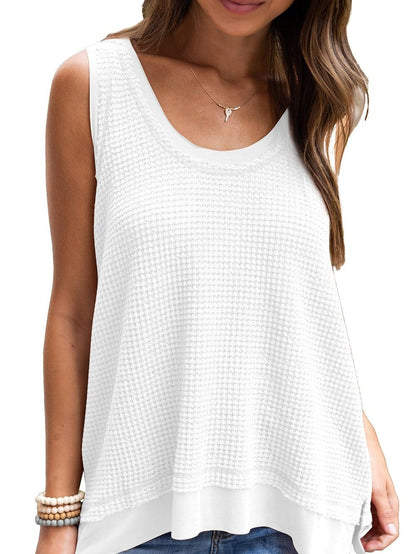 White Waffle Knit Sleeveless Flowy Tank Top