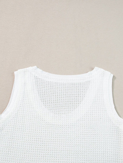 White Waffle Knit Sleeveless Flowy Tank Top