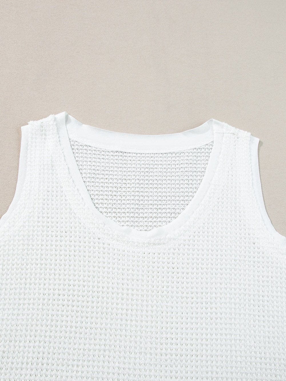White Waffle Knit Sleeveless Flowy Tank Top