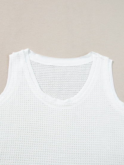 White Waffle Knit Sleeveless Flowy Tank Top