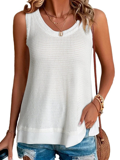 White Waffle Knit Sleeveless Flowy Tank Top