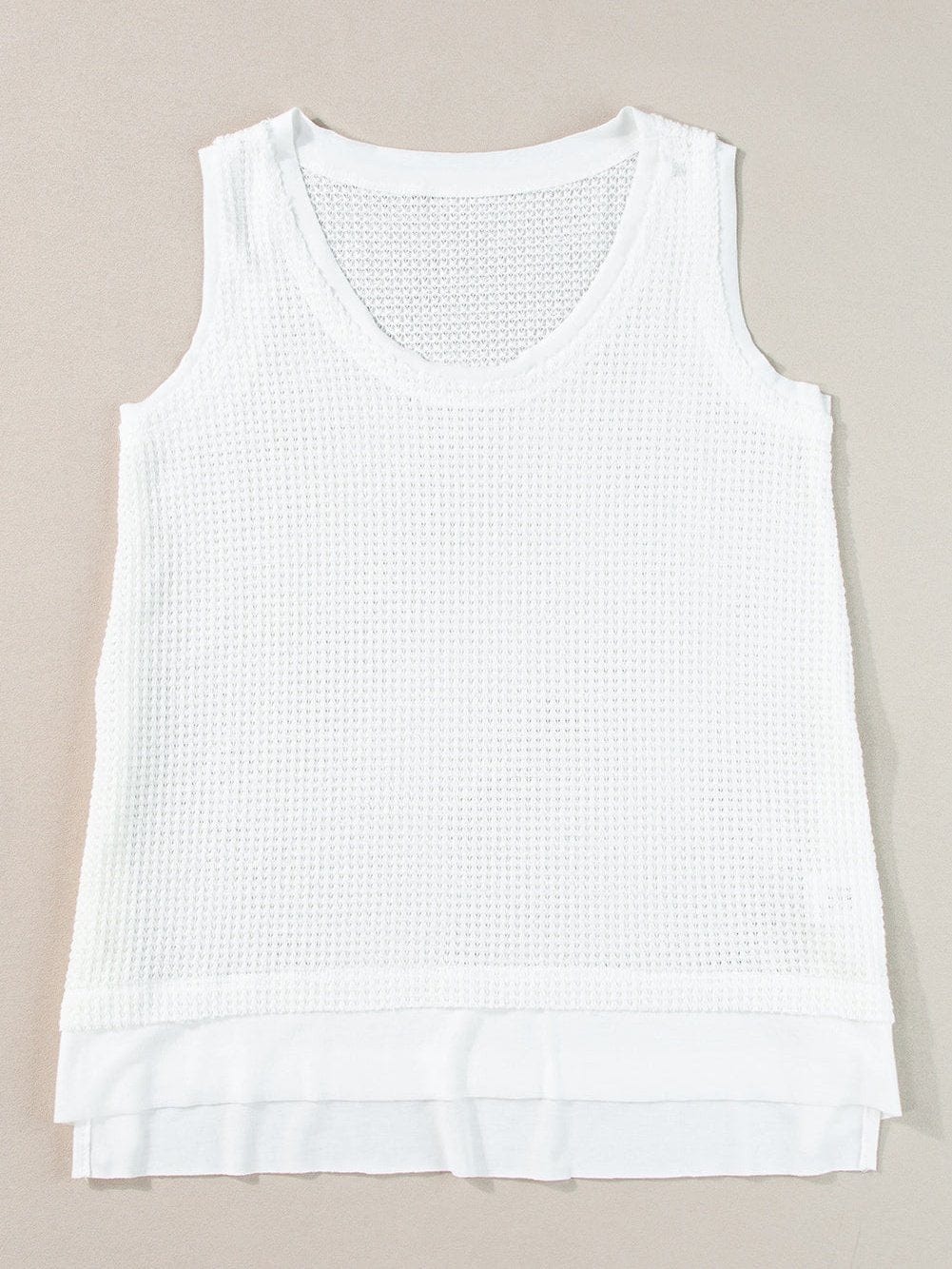White Waffle Knit Sleeveless Flowy Tank Top
