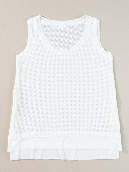White Waffle Knit Sleeveless Flowy Tank Top