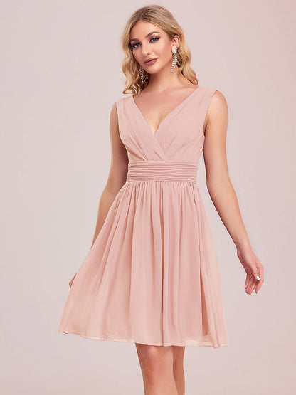 Wholesale Chiffon Pleated Cocktail Dress with Double V-Neck
