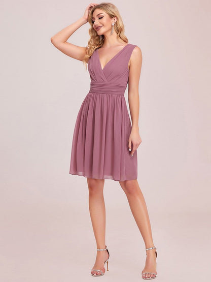 Wholesale Chiffon Pleated Cocktail Dress with Double V-Neck