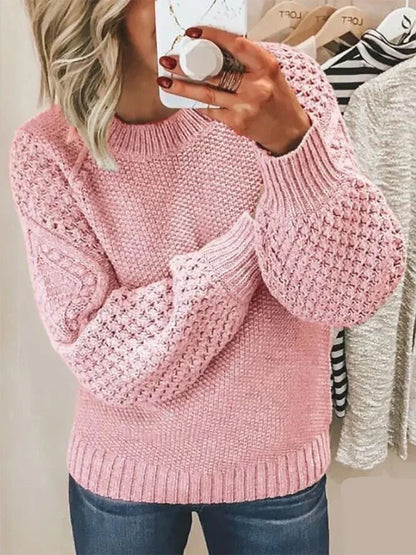 Women's Pullover Sweater Jumper Crew Neck Ribbed Knit Cotton Oversized Spring Fall Daily Going out Weekend Stylish Casual Soft Long Sleeve Solid Color Pink Royal Blue Blue S M L