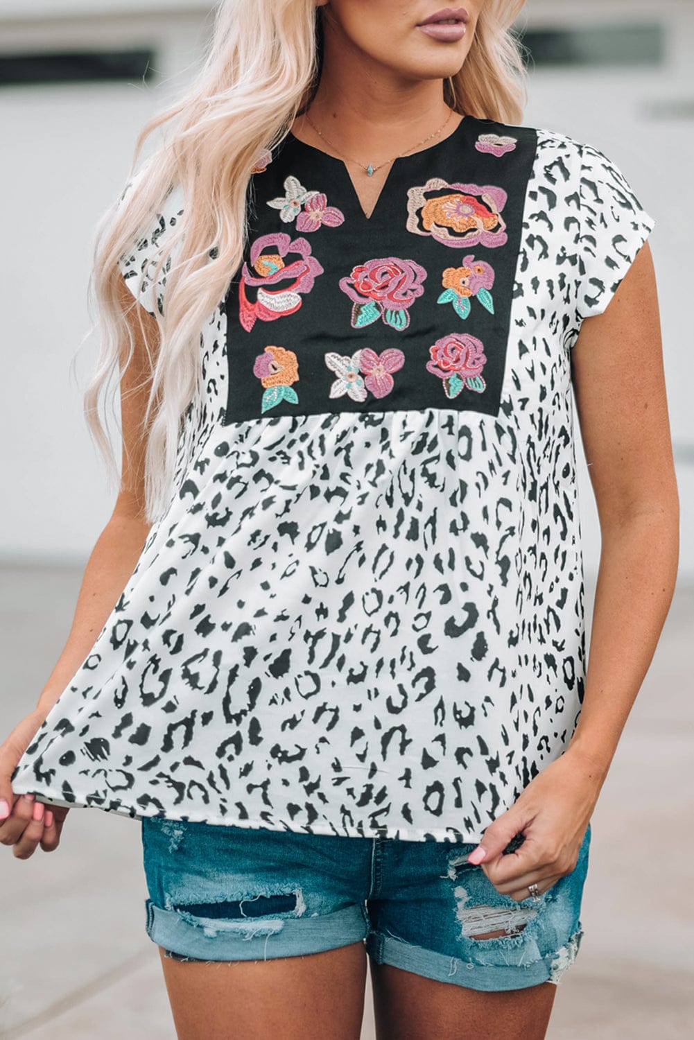 Wild Blossom V-Neck Shift Blouse