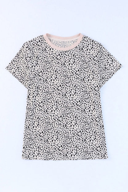 Wild Cheetah Pattern Round Neck Tee with Short Sleeves