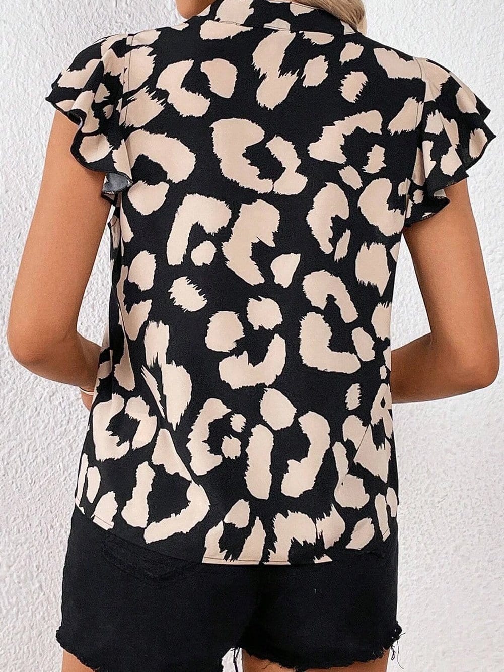 Wild Leopard Flutter Blouse with Split Neck