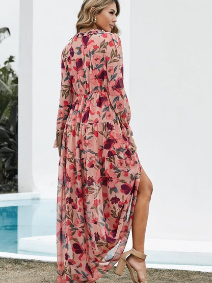 Wild Orchid V-Neck Ruffle Maxi Dress