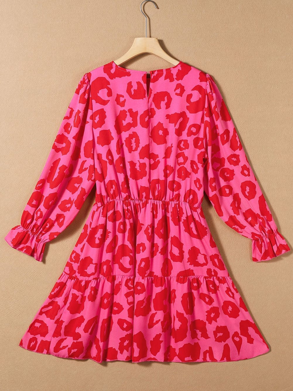 Wild Rose Leopard Print Flounce Sleeve Ruffle Mini Dress