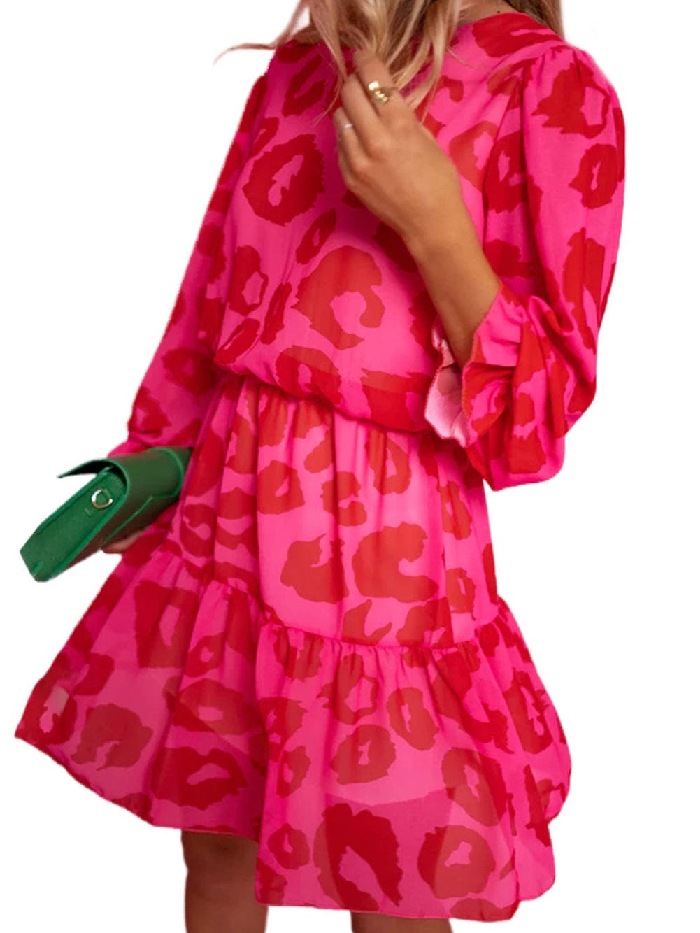 Wild Rose Leopard Print Flounce Sleeve Ruffle Mini Dress