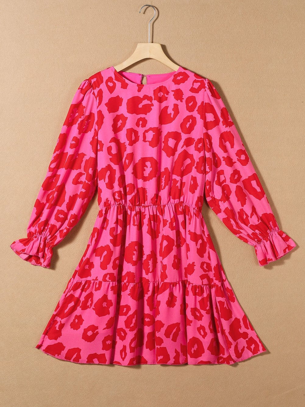 Wild Rose Leopard Print Flounce Sleeve Ruffle Mini Dress