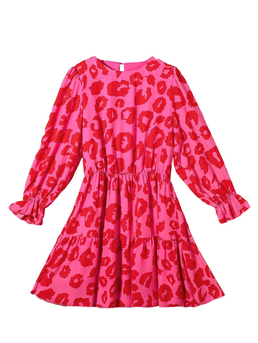 Wild Rose Leopard Print Flounce Sleeve Ruffle Mini Dress
