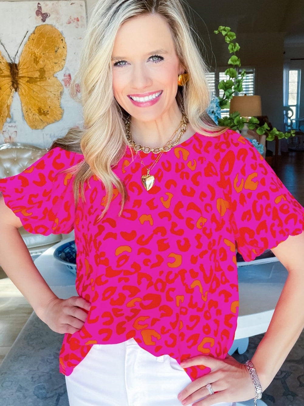 Wild Rose Leopard Print Puff Sleeve Blouse