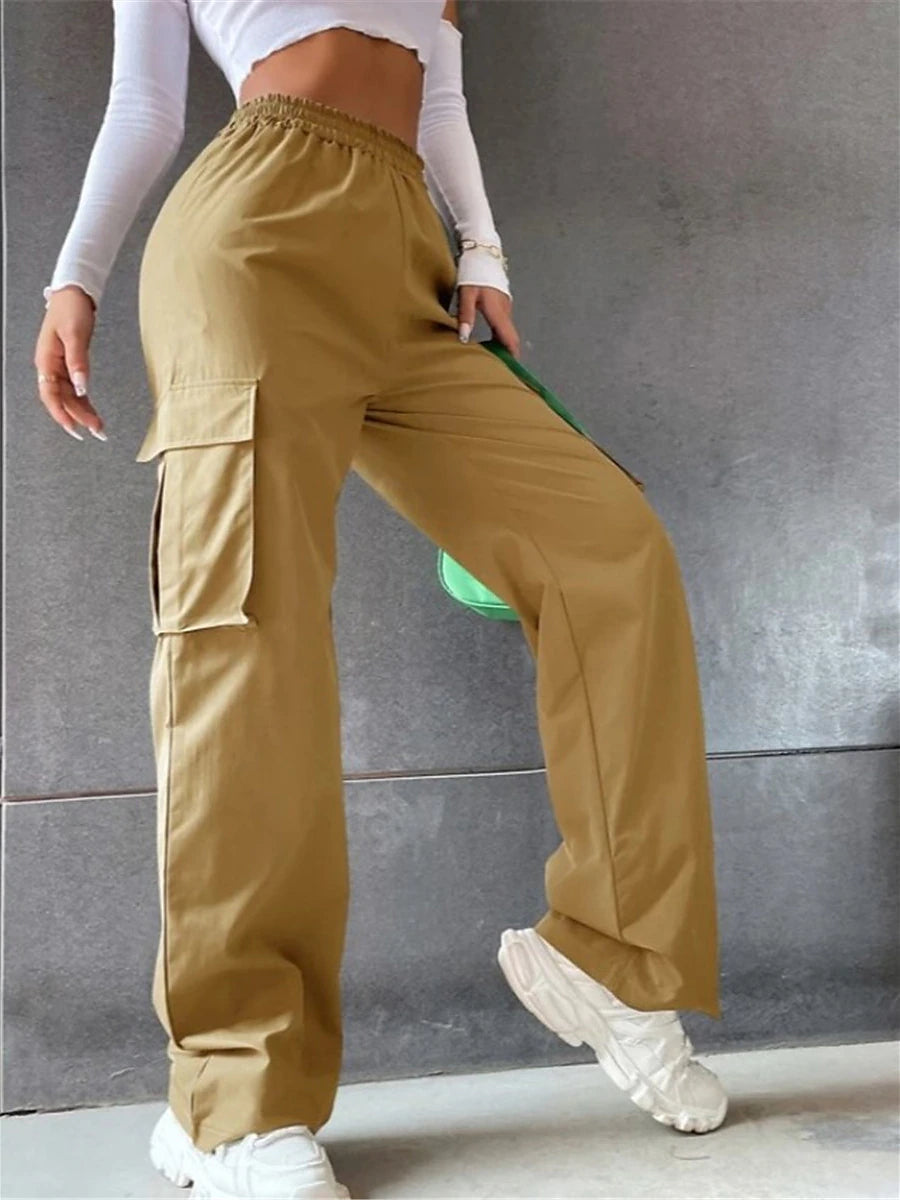 Women's Cargo Pants Polyester Plain ArmyGreen off white Streetwear High Waist Full Length Casual Sports Summer Spring