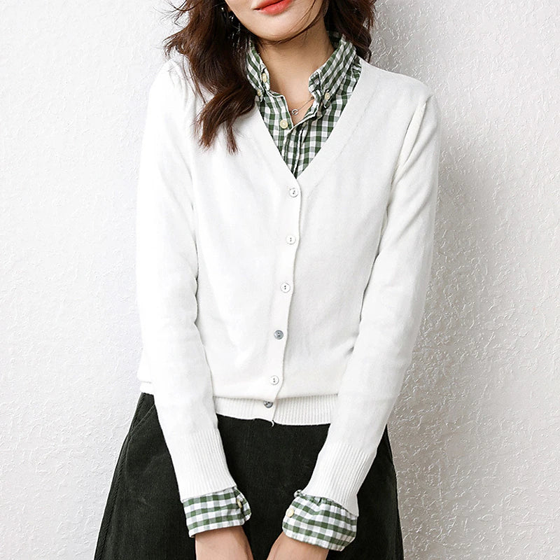 Women's Cardigan Sweater V Neck Ribbed Knit Polyester Button Fall Winter Short Daily Going out Weekend Stylish Casual Soft Long Sleeve Solid Color Haze blue Black White S M L