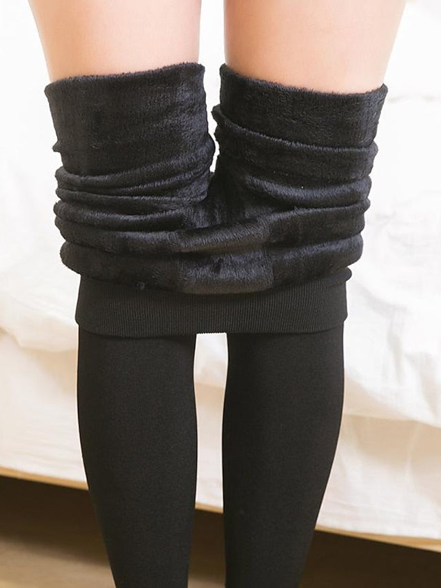 Fleece Lined Leggings for Women Thermal Warm High Waist Tummy Control One-Piece Seamless Leggings Stirrup Cotton Sports Activewear - LuckyFash™