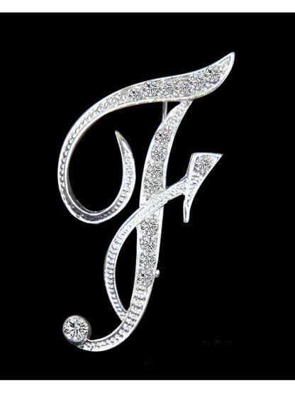 letter brooch pins initial rhinestone brooch for women crafts silvery m - LuckyFash™