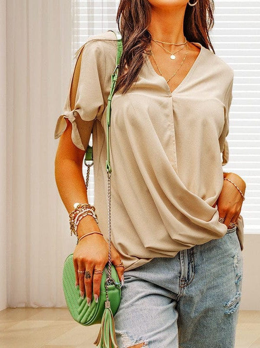 Women's Blouses Loose Solid Belted Long Sleeve Blouse