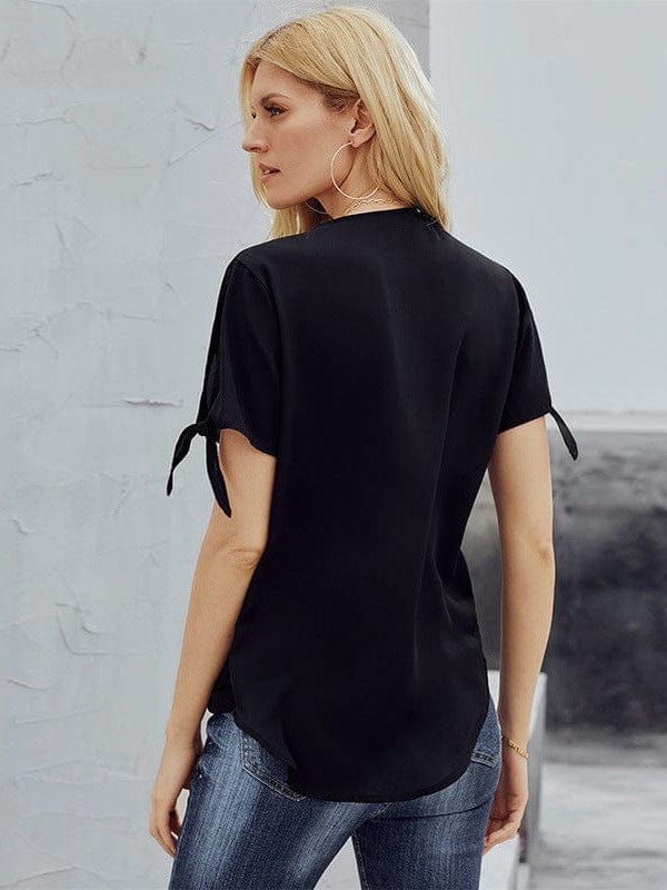 Women's Blouses Loose Solid Belted Long Sleeve Blouse