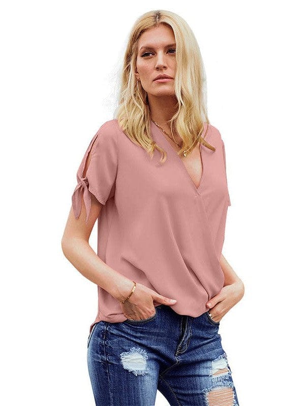 Women's Blouses Loose Solid Belted Long Sleeve Blouse
