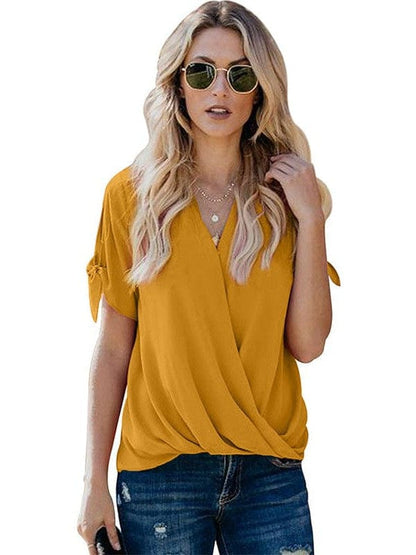 Women's Blouses Loose Solid Belted Long Sleeve Blouse