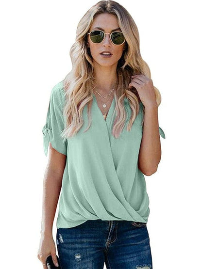 Women's Blouses Loose Solid Belted Long Sleeve Blouse