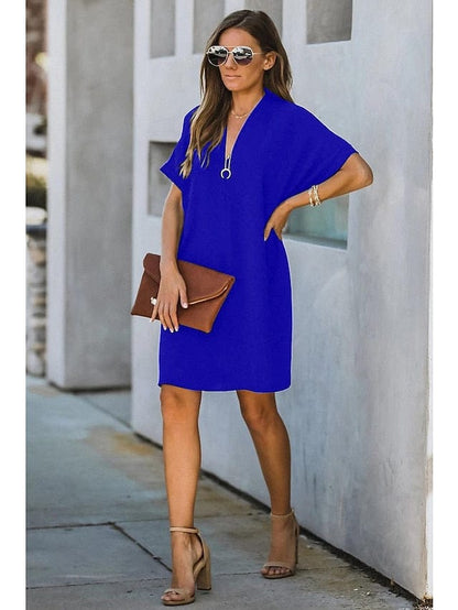 Women's Dress - Casual Dress Midi Dress Black White Yellow Short Sleeve Pure Color Summer Spring V Neck Hot  S M L XL XXL