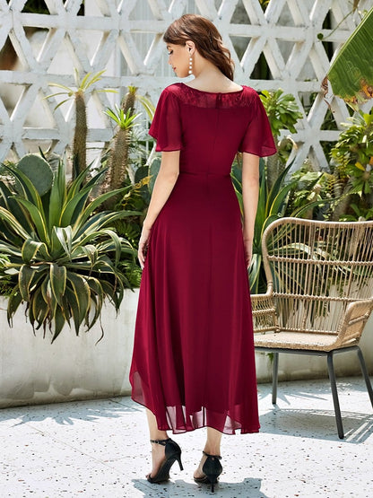 Women's Elegant Boat Neck A-Line Midi Dress