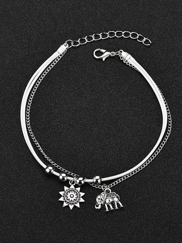 Women's Elegant Elephant Sun Alloy Ankle Bracelet for Daily and Holiday Wear