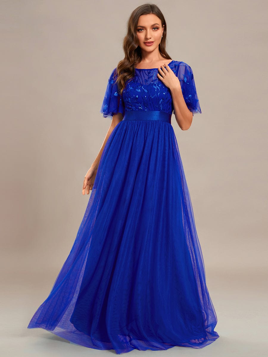 Women's Elegant Embroidered A-Line Floor Length Evening Dress