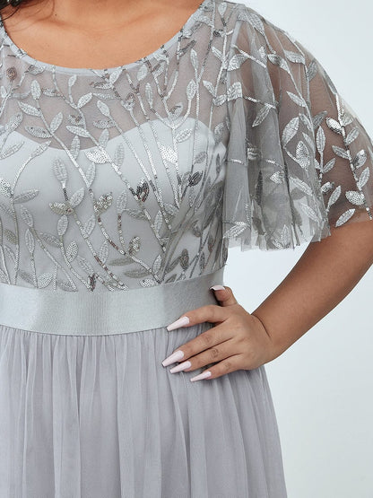 Women's Elegant Embroidered A-Line Floor Length Evening Dress