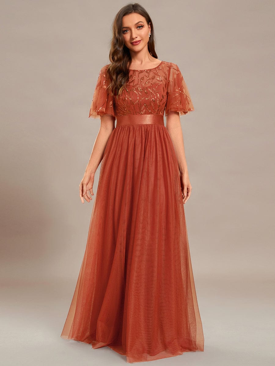 Women's Elegant Embroidered A-Line Floor Length Evening Dress