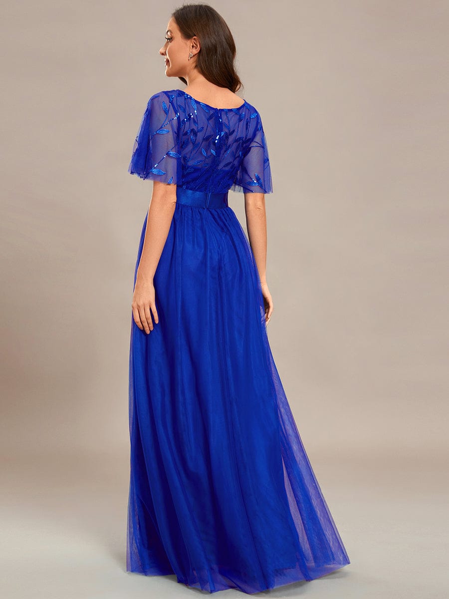 Women's Elegant Embroidered A-Line Floor Length Evening Dress