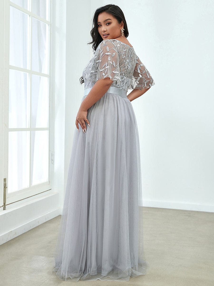 Women's Elegant Embroidered A-Line Floor Length Evening Dress