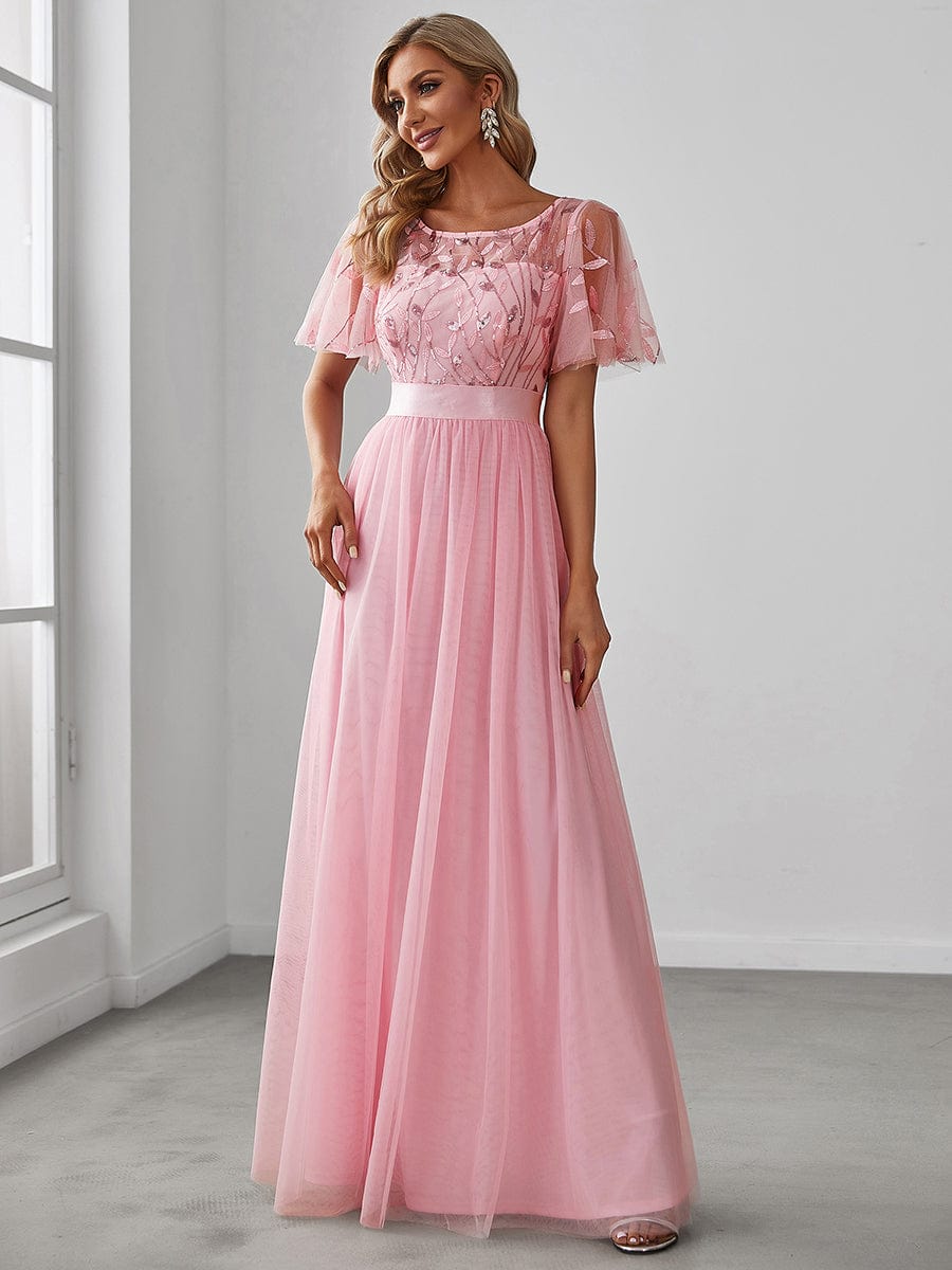 Women's Elegant Embroidered A-Line Floor Length Evening Dress