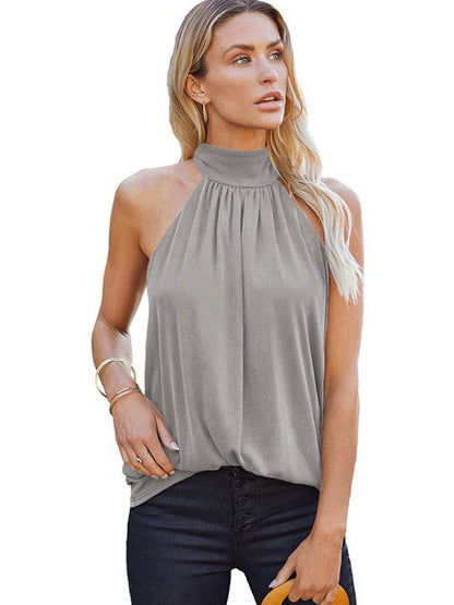 Women's Off-Shoulder Loose Pullover Vest with Splicing Detail in Polyester Blend Fabric