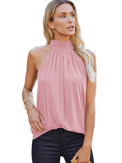 Women's Off-Shoulder Loose Pullover Vest with Splicing Detail in Polyester Blend Fabric