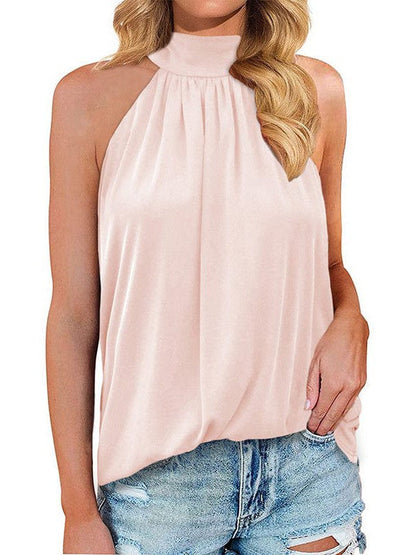 Women's Off-Shoulder Loose Pullover Vest with Splicing Detail in Polyester Blend Fabric