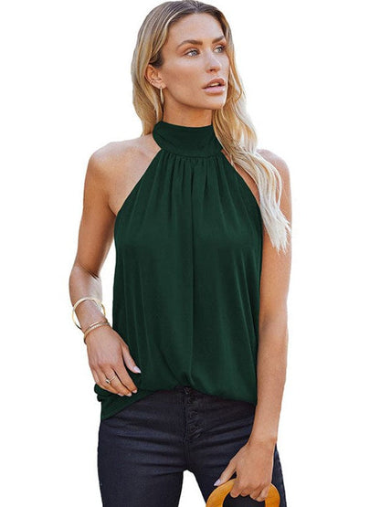 Women's Off-Shoulder Loose Pullover Vest with Splicing Detail in Polyester Blend Fabric