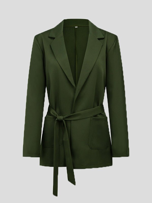 Blazers - Solid Lapel Tie Two-Pocket Blazer - MsDressly