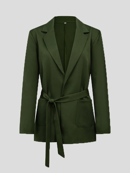 Blazers - Solid Lapel Tie Two-Pocket Blazer - MsDressly