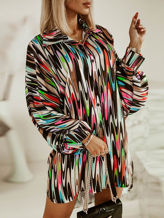 Colorful Long Sleeves Abstract Print Blouse