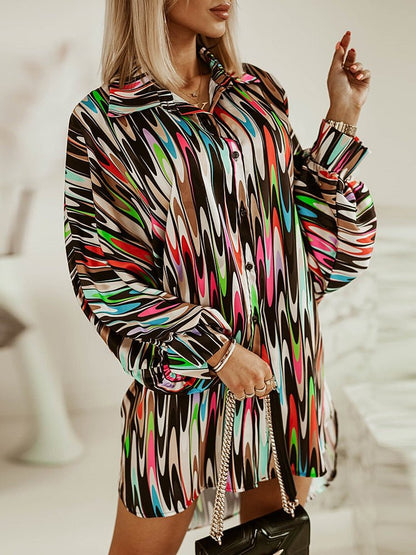 Blouses - Colorful Long Sleeves Abstract Print Blouse - MsDressly