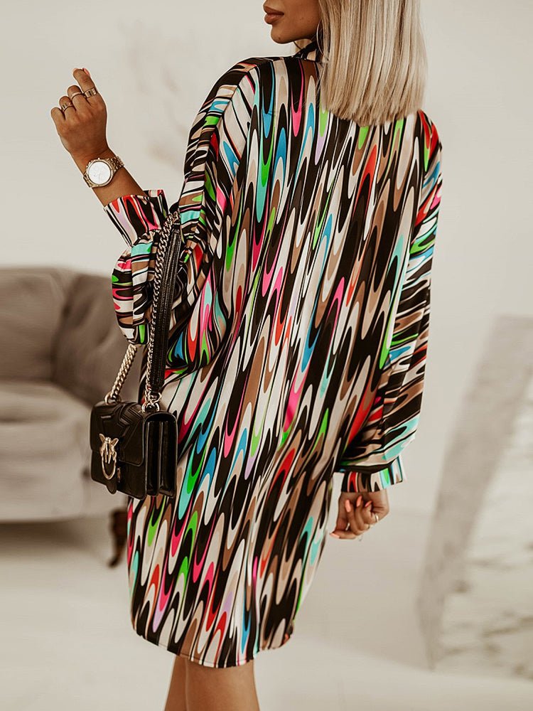 Blouses - Colorful Long Sleeves Abstract Print Blouse - MsDressly