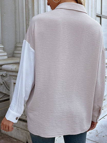 Blouses - Long Sleeve Casual Color Matching Blouse - MsDressly